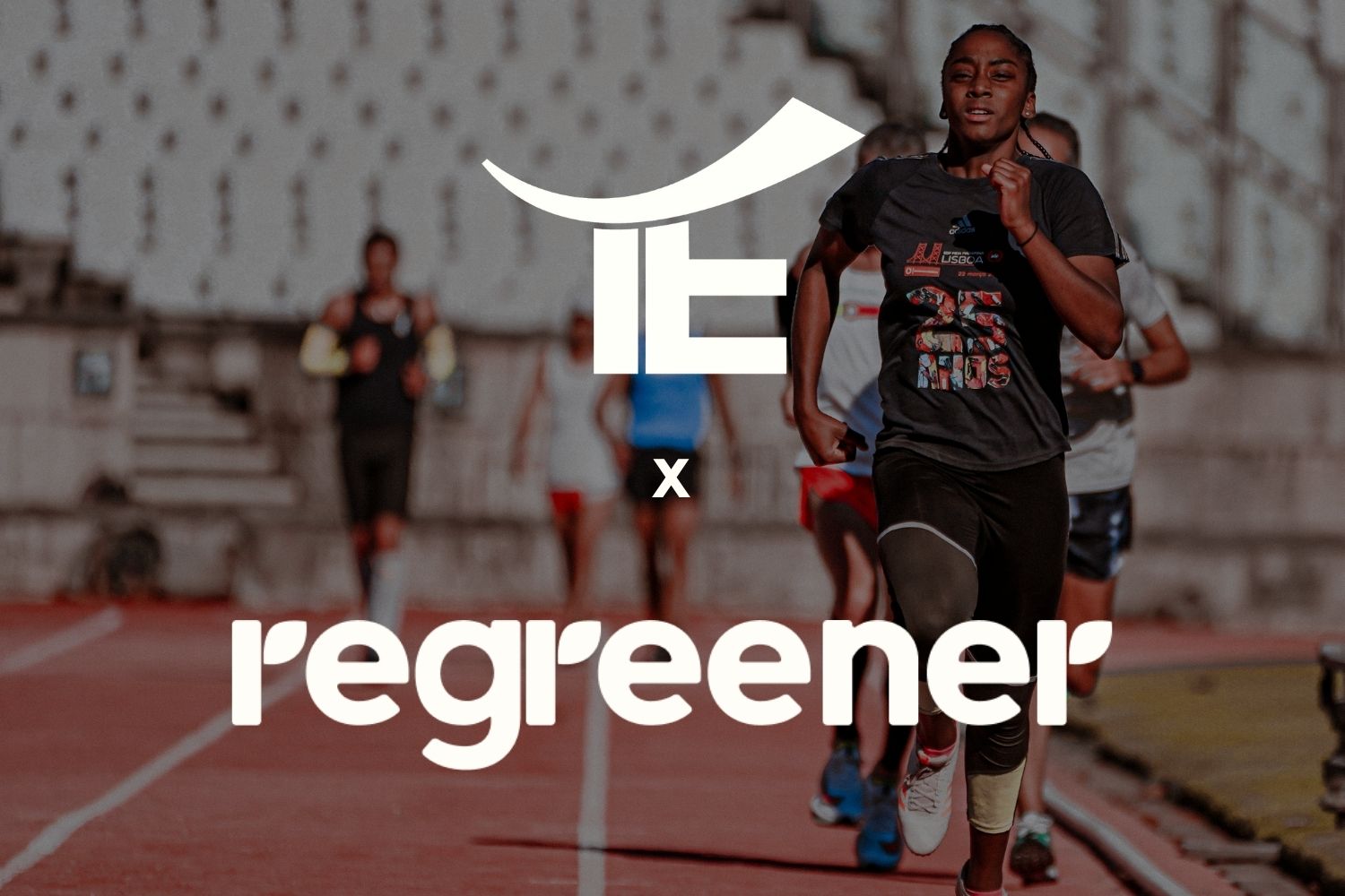 Regreener and TalentEmpowerment logo's with athletes running at a race track